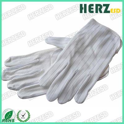 Găng tay trắng sọc trắng 100% Polyester với đường carbon dẫn điện cứ sau 10 mm