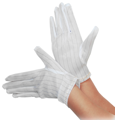 An toàn Màu trắng chống tĩnh điện Sọc Polyester ESD Găng tay làm việc Phòng sạch Công nghiệp điện tử