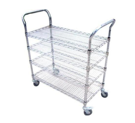 Chất lượng cao 4 bánh thép không gỉ PCB chống tĩnh / SMT Lưu trữ 3 lớp ESD Wire Shelf Trolley Cart