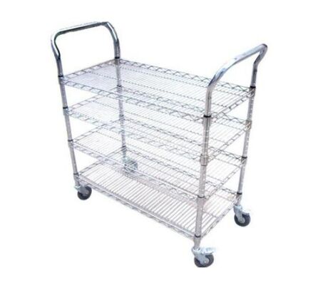 4 Lớp Công nghiệp Chrome Wire Basket ESD Shelf Trolley Với 4 Inch Caster Với phanh