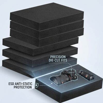 Tấm xốp ESD dẫn điện màu đen cắt theo khuôn chống tĩnh điện EVA đệm đóng gói bên trong cho vận chuyển bảng mạch IC PCB