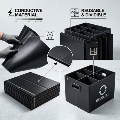 Hộp PP chống tĩnh điện tái sử dụng, Tấm nhựa rỗng dẫn điện, Thùng đựng linh kiện PCB, Vận chuyển