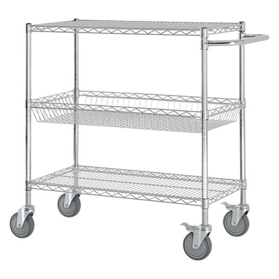 Chất lượng cao 4 bánh thép không gỉ PCB chống tĩnh / SMT Lưu trữ 3 lớp ESD Wire Shelf Trolley Cart