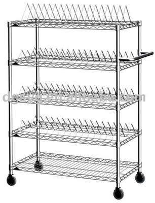 Carbon Steel ESD SMT SMD PCB Reel Storage Trolley Metal Shelf Chrome Wire Rack Rack Trolley