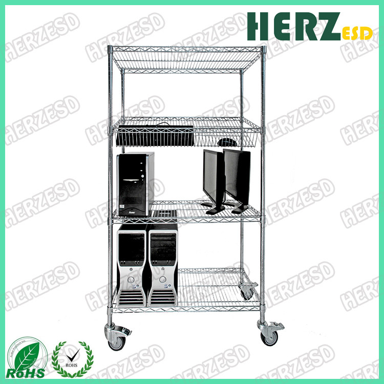 Carbon Steel ESD SMT SMD PCB Reel Storage Trolley Metal Shelf Chrome Wire Rack Rack Trolley