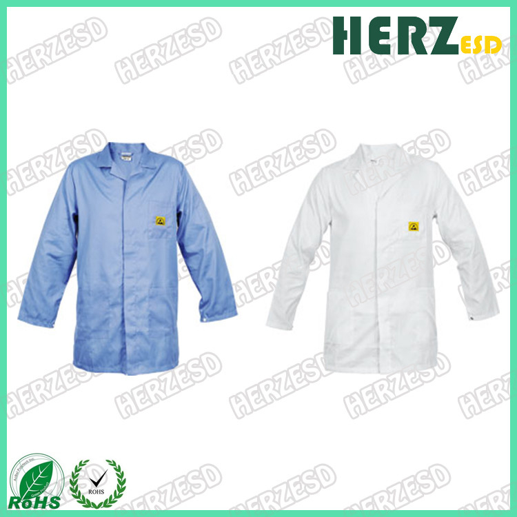 Phòng vệ sinh phòng thí nghiệm chống tĩnh áo khoác trắng hoặc xanh có thể giặt ESD Smock Clothing Polyester cho phòng thí nghiệm hoặc quần áo phòng vệ sinh